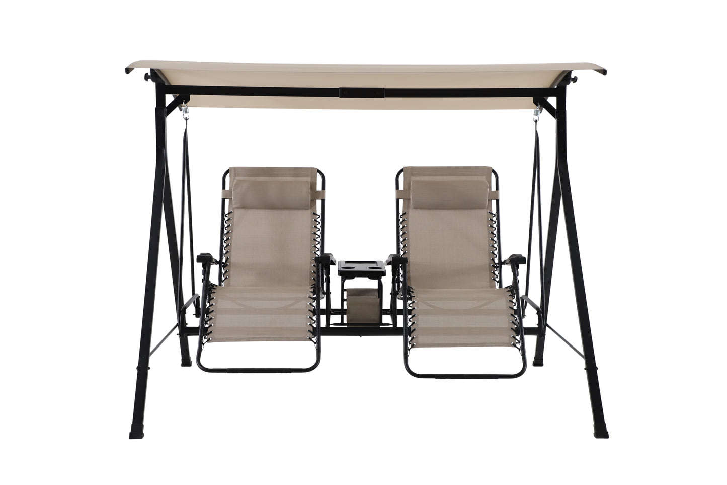 2-Seat Reclining Oversized Zero-Gravity Swing with Canopy and Center Storage Console