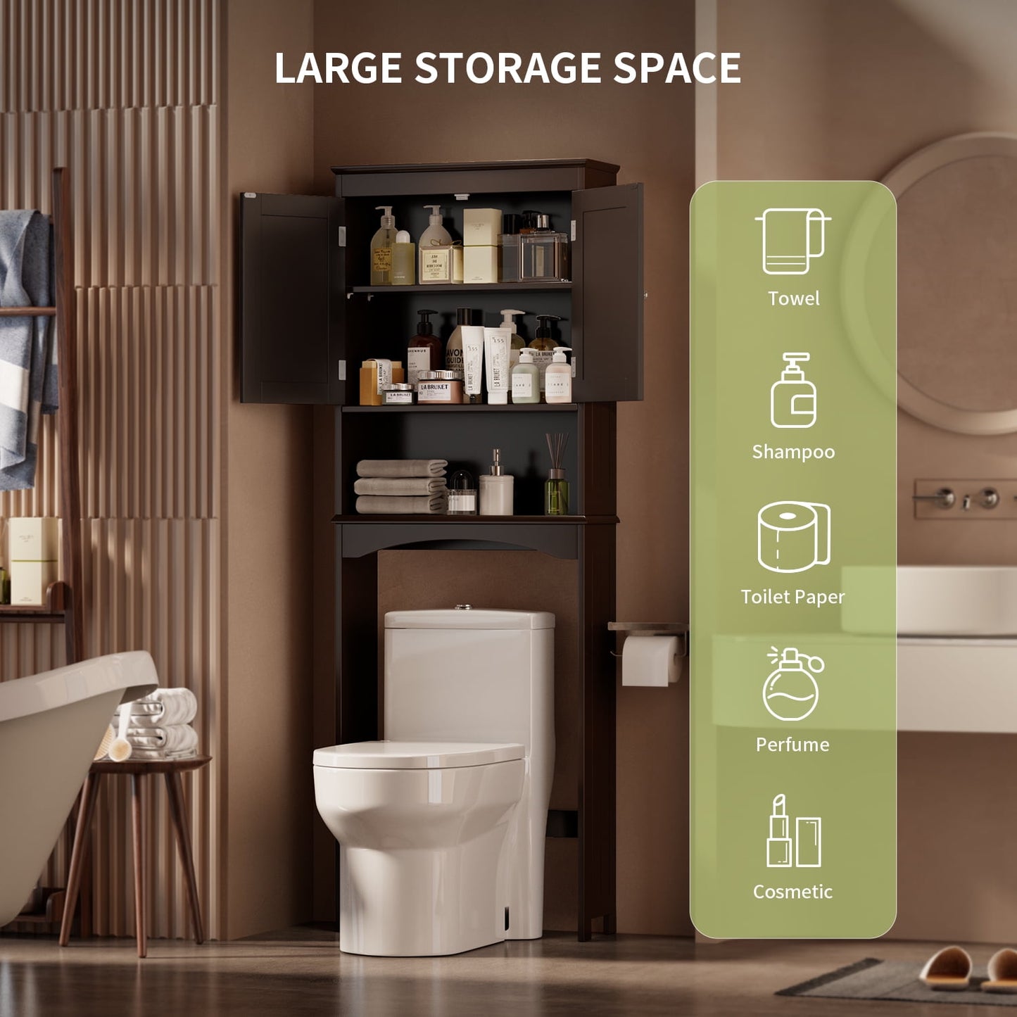 Lofka Over the Toilet Storage Cabinet with Adjustable Shelf and Double Doors, White