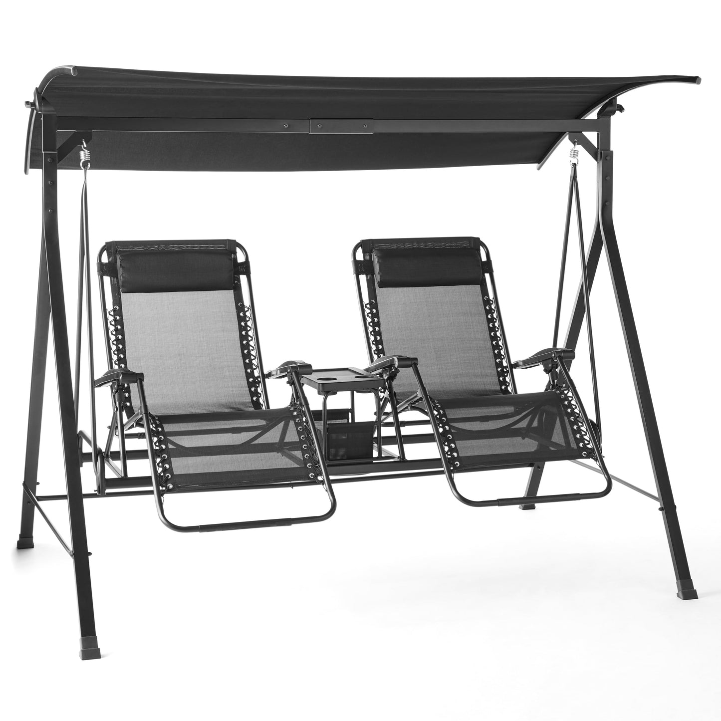 2-Seat Reclining Oversized Zero-Gravity Swing with Canopy and Center Storage Console