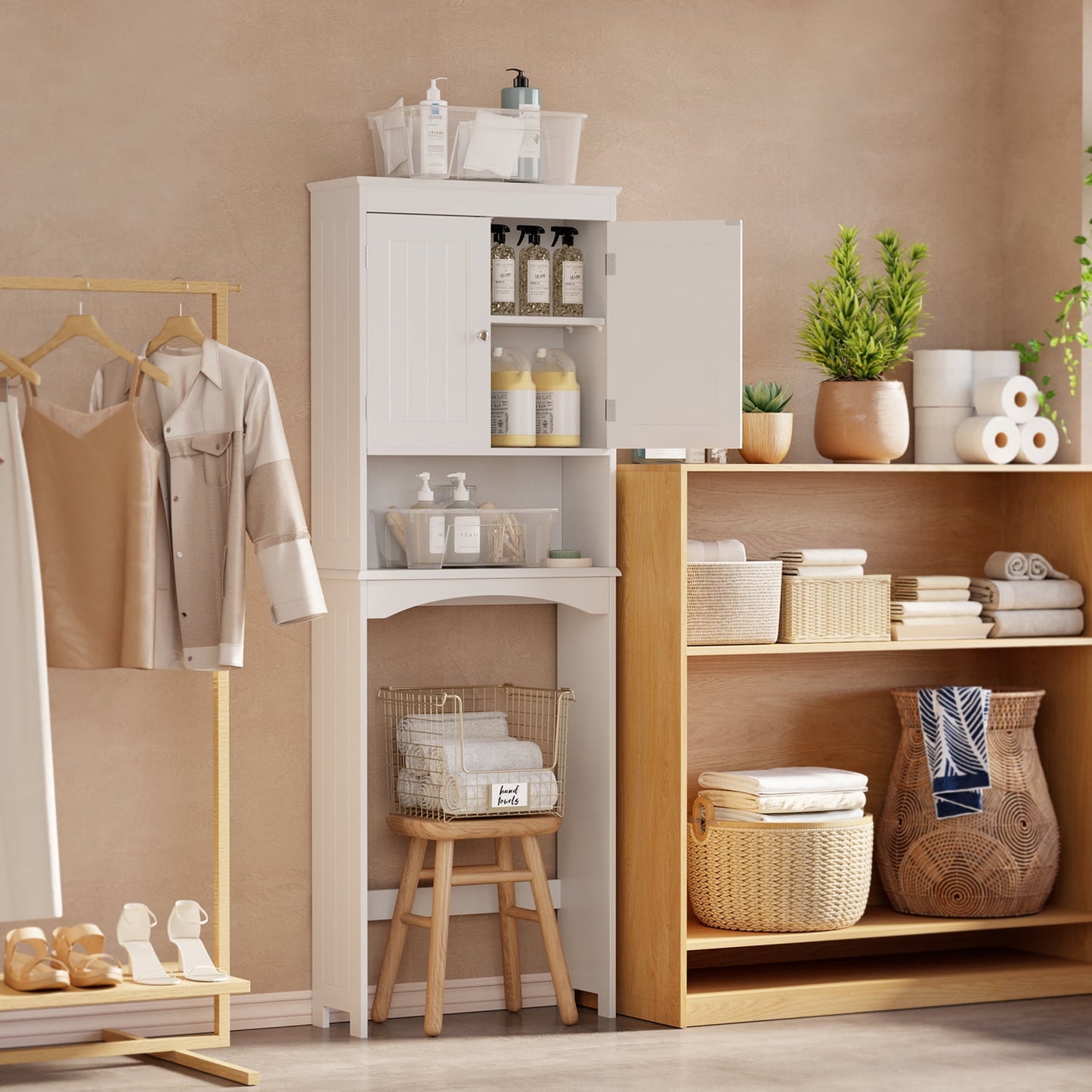 Lofka Over the Toilet Storage Cabinet with Adjustable Shelf and Double Doors, White