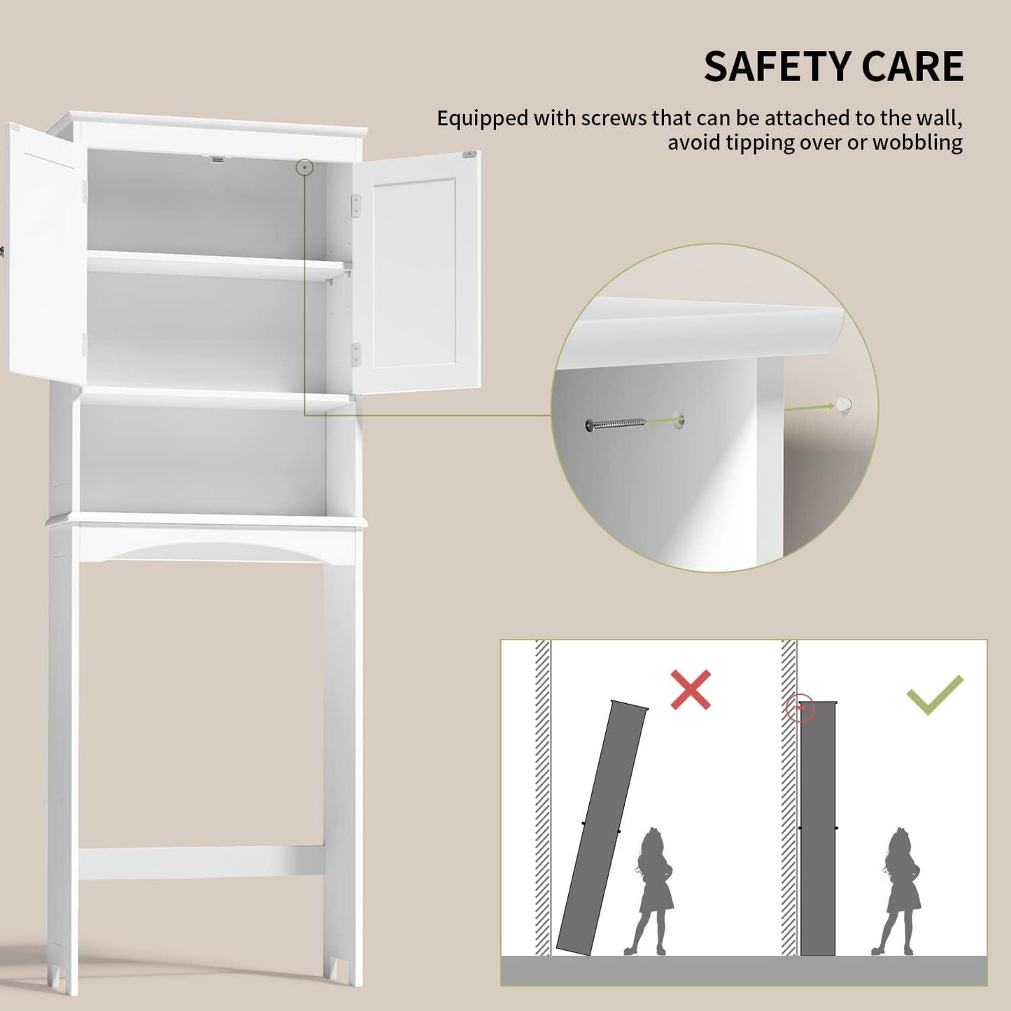 Lofka Over the Toilet Storage Cabinet with Adjustable Shelf and Double Doors, White