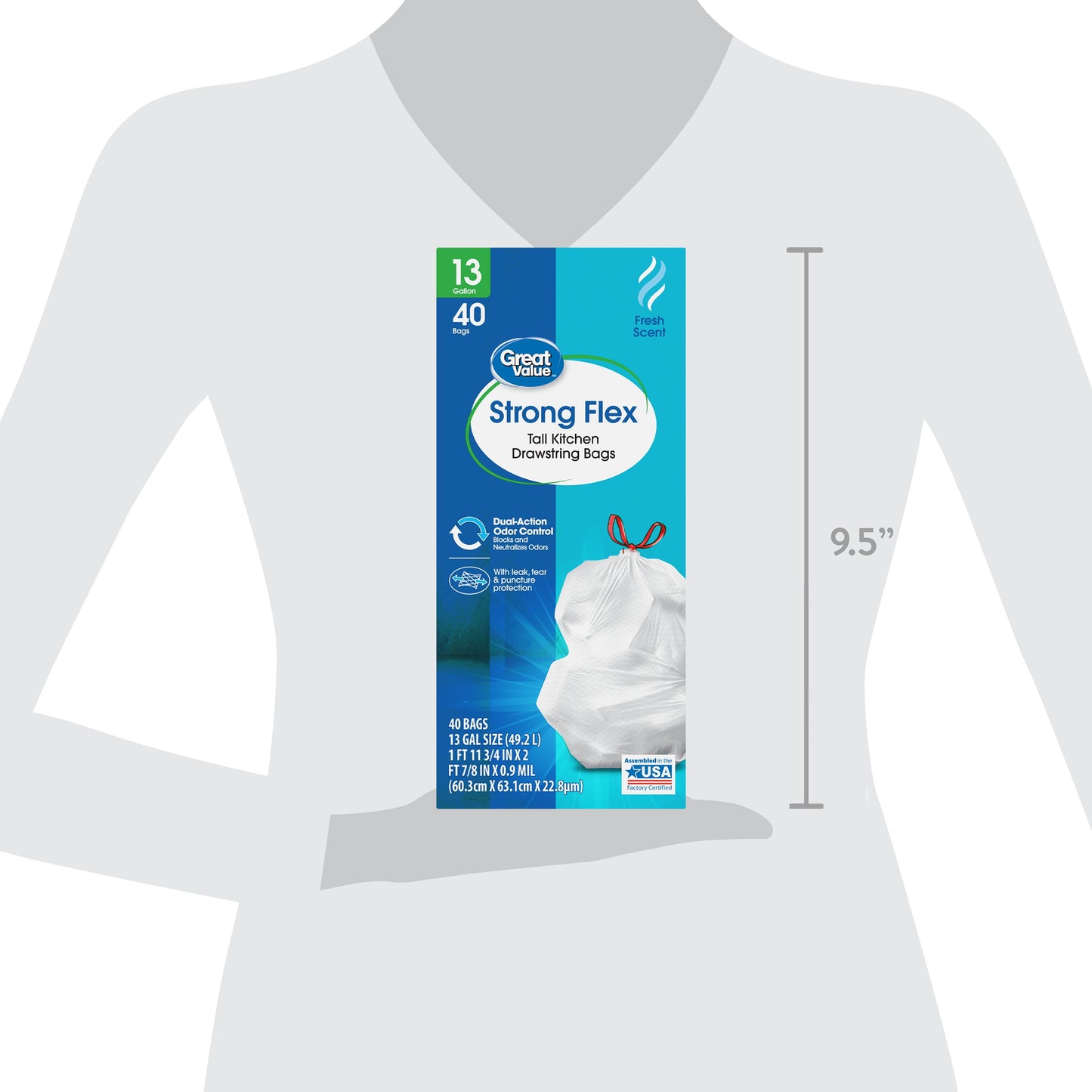 Strong Flex 13-Gallon Drawstring Tall Kitchen Trash Bags, Fresh Scent, 40 Bags