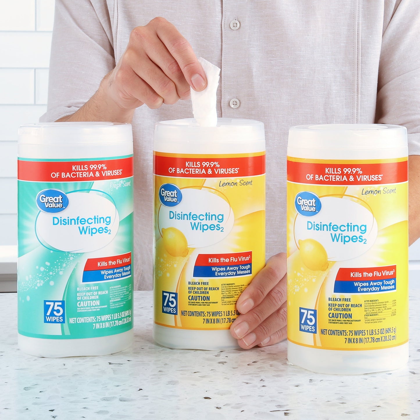 Disinfecting Wipes, Fresh and Lemon Scent, 225 Wipes