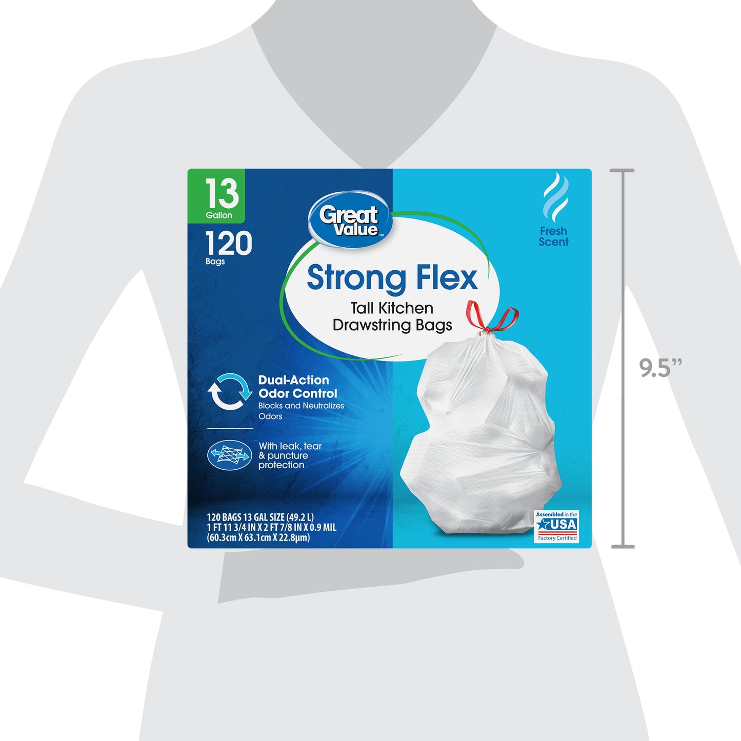 Strong Flex 13-Gallon Drawstring Tall Kitchen Trash Bags, Fresh Scent, 40 Bags