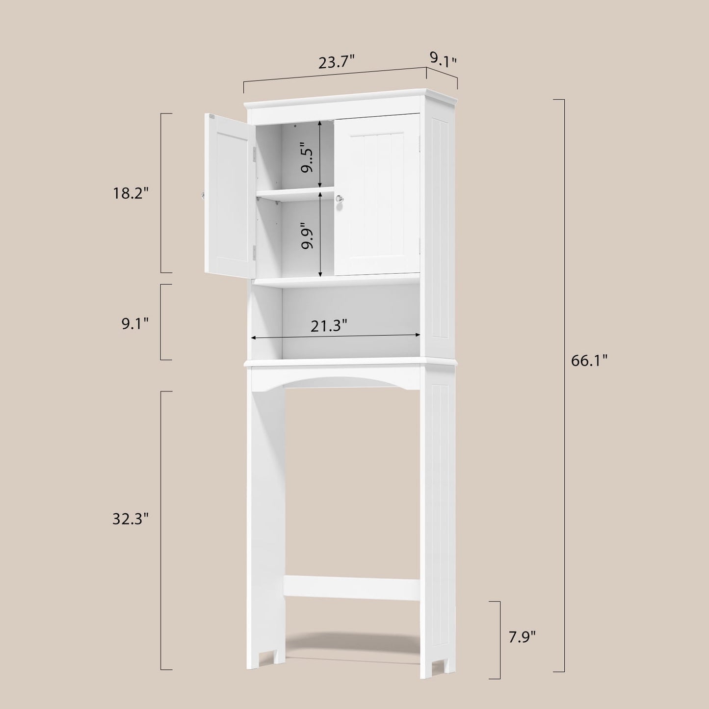 Lofka Over the Toilet Storage Cabinet with Adjustable Shelf and Double Doors, White