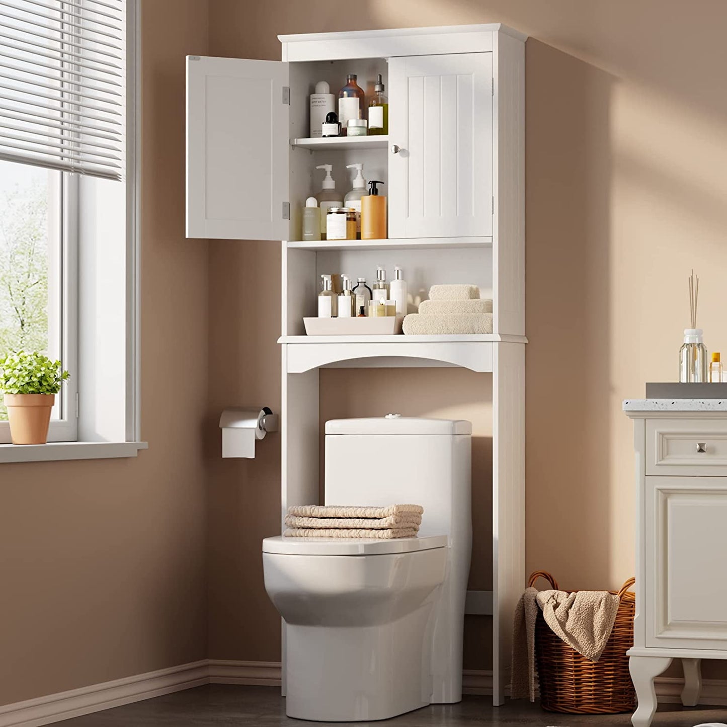 Lofka Over the Toilet Storage Cabinet with Adjustable Shelf and Double Doors, White