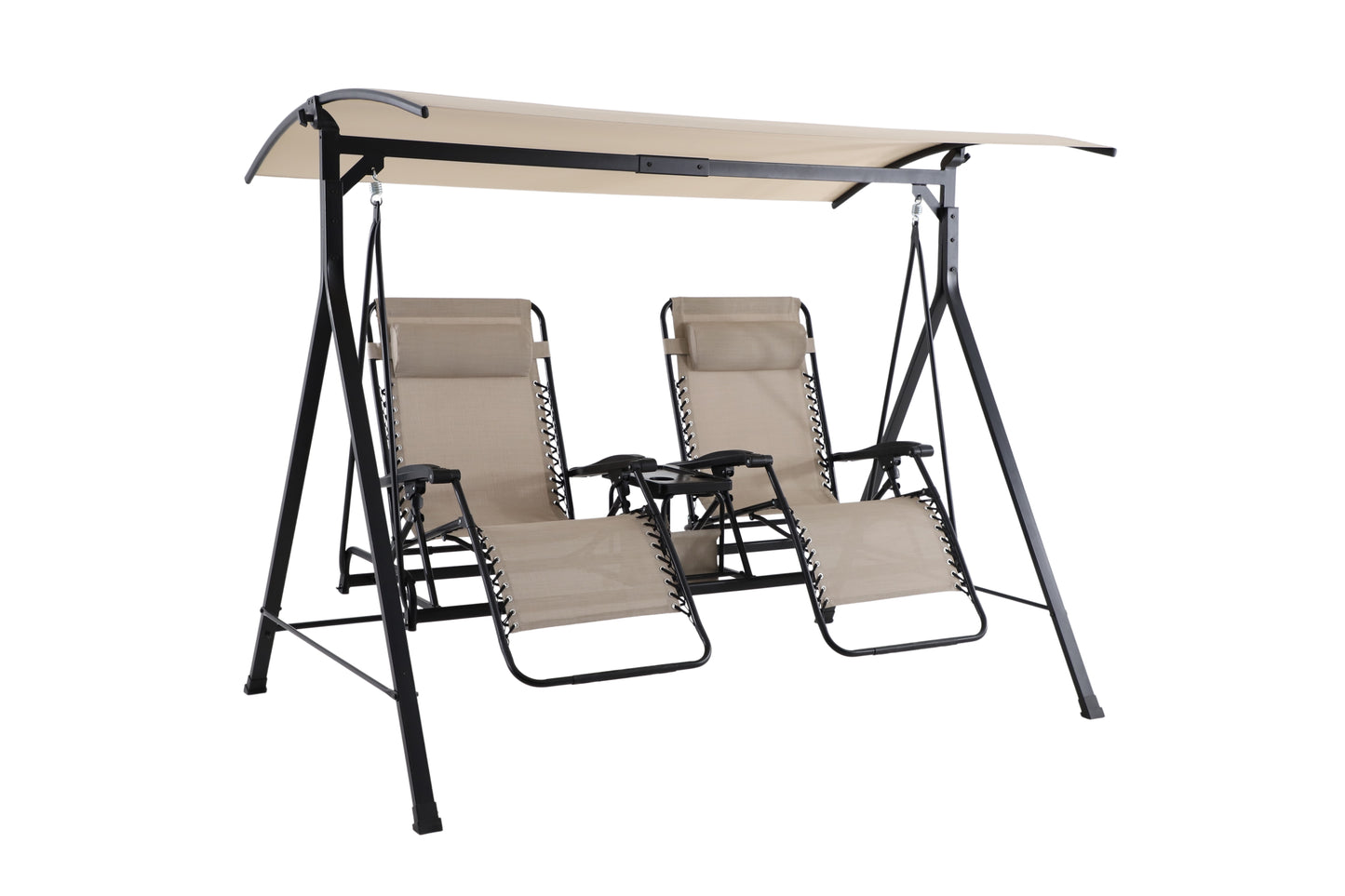 2-Seat Reclining Oversized Zero-Gravity Swing with Canopy and Center Storage Console