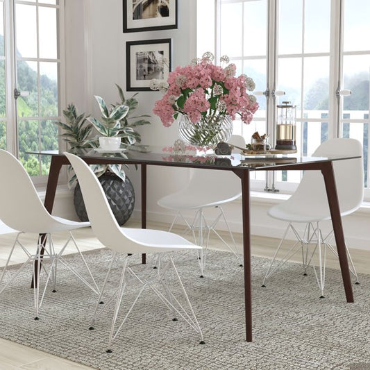 Clear Glass Top Rectangular Solid Walnut Wood Table 35.25" x 59"